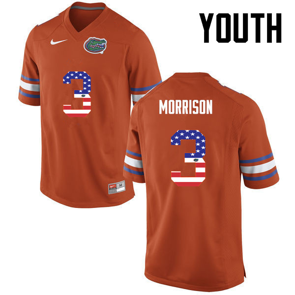 Youth Florida Gators #3 Antonio Morrison College Football USA Flag Fashion Jerseys-Orange - Click Image to Close